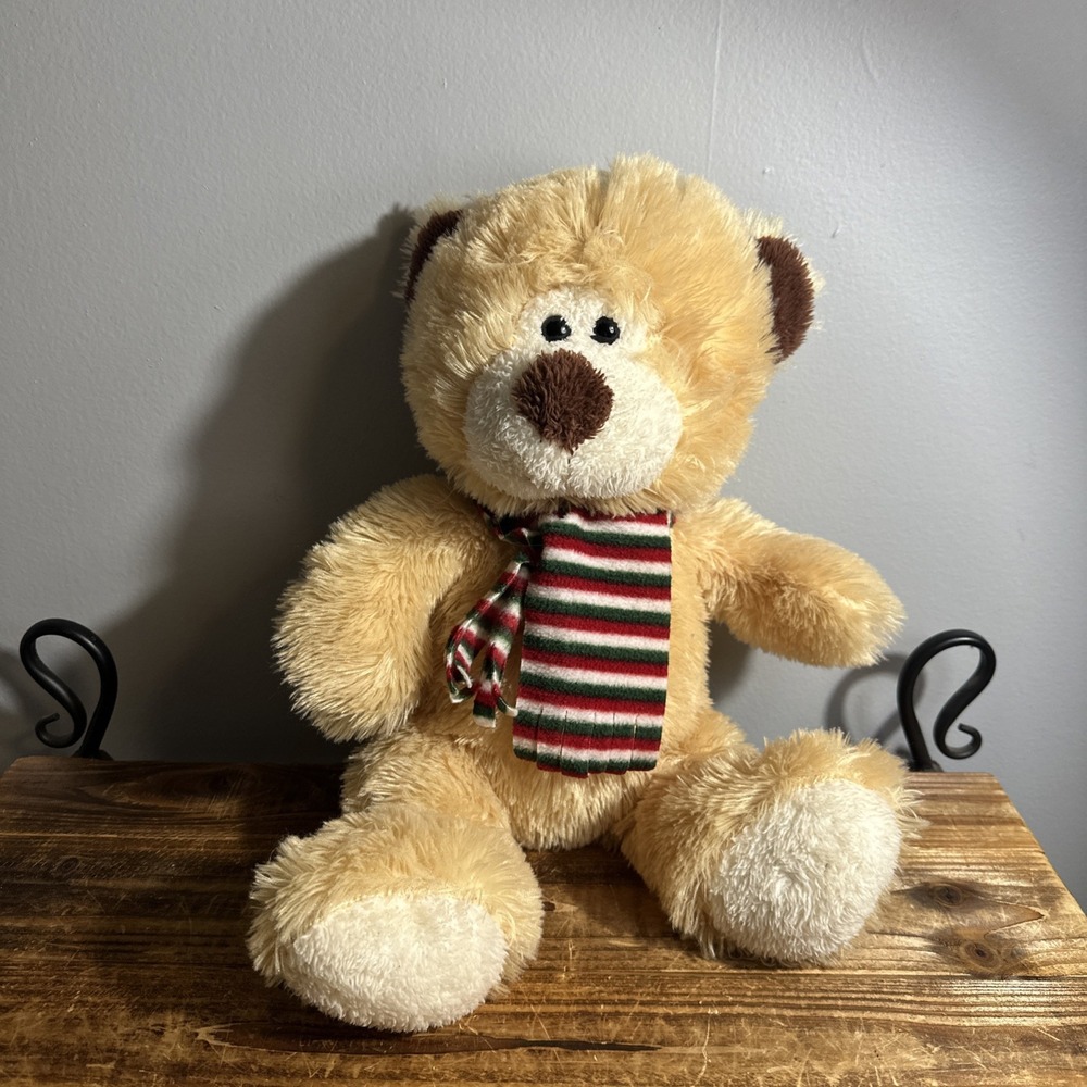 Hugfun International Winter Plush Teddy‎ Bear Stuffed Animal scarf 16in Beige